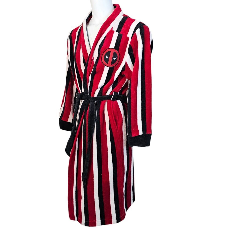 Marvel Deadpool Ferris Bueller Striped Bathrobe ADULTS S/M Super Fluffy Belted